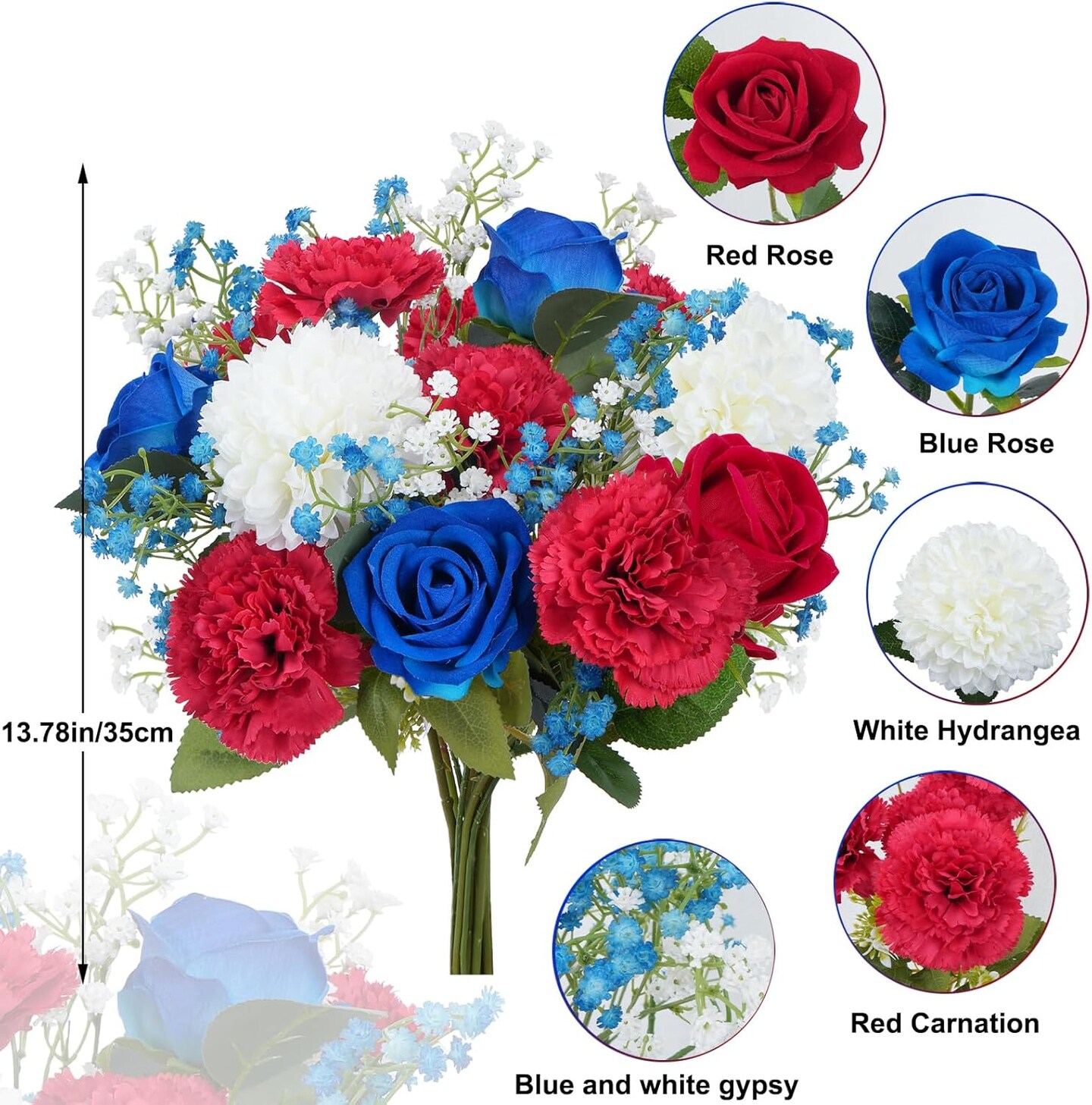 Artificial Flowers, 11PCS Mixed Bush Flower Red White and Blue Flowers