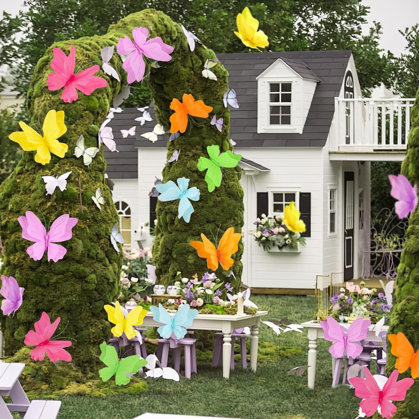 6Pcs Hanging Butterflies, Large Butterfly Decorations, 3D Paper Decoration, Pink Green Blue Orange for Baby Shower Decor Girls, Women, Paper Flowers for Wall