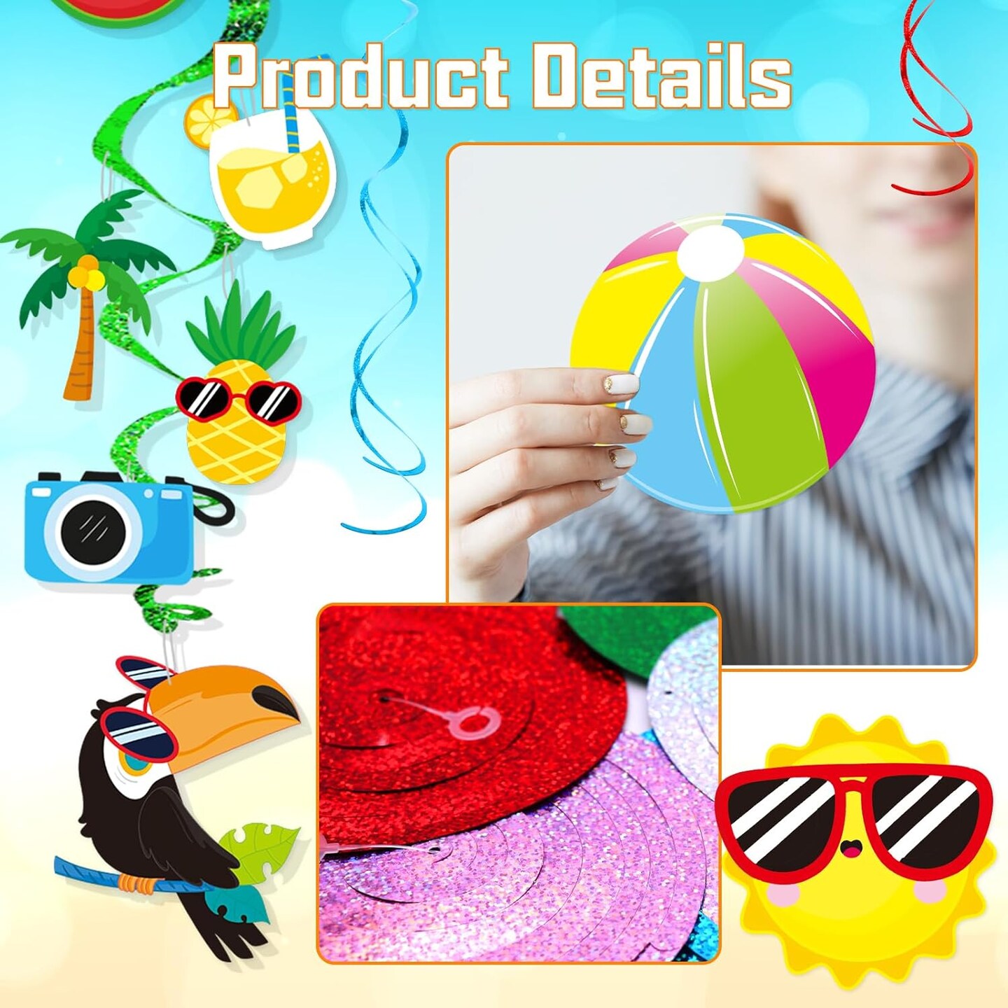 Hello Summer Beach Pool Party Hanging Swirl Decor 30 Pack Summer Hawaiian Luau Birthday Party Decor Supplies Swirl Spiral Streamer Hanging Banner Cutouts for Home Office Kids School Classroom