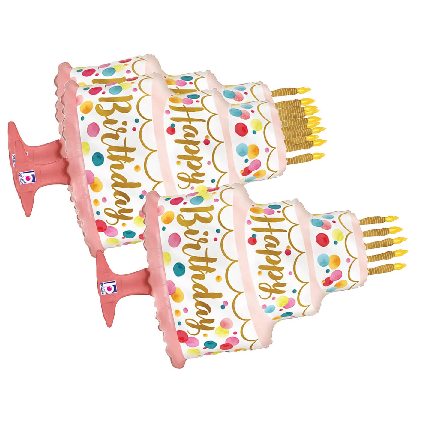 Betallic&#xAE; 33 Inch Happy Birthday Satin Pink Cake Foil Mylar Balloon