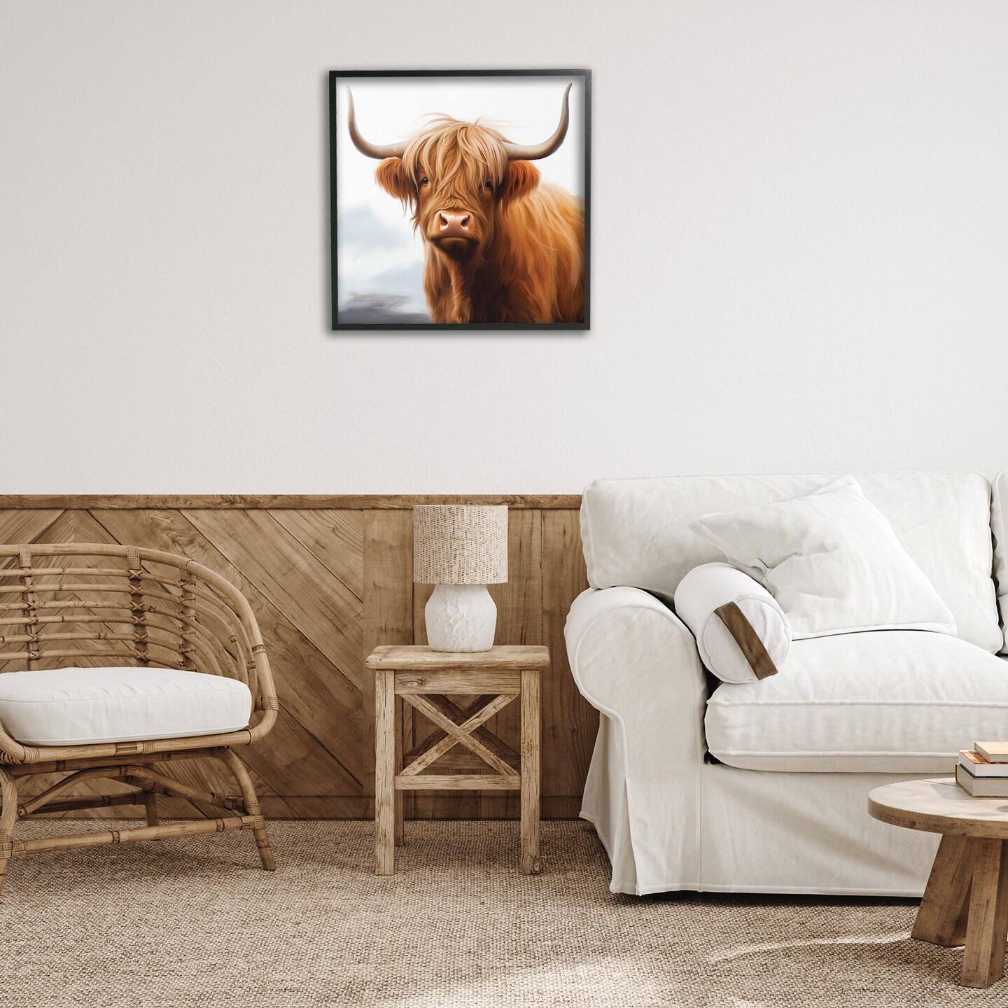 Stupell Industries Long Horn Highland Cow Portrait Framed Giclee Design by Heidi Kuntz