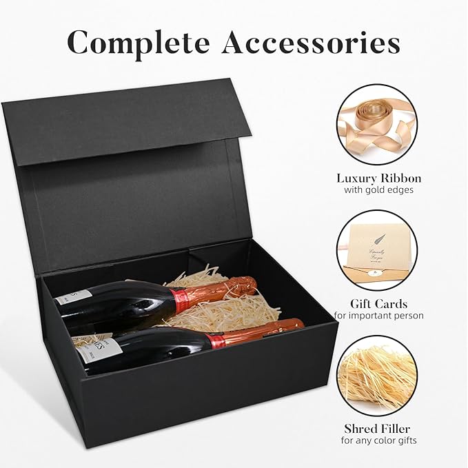 Gift Box 13&#x27;&#x27;x10&#x27;&#x27;x5&#x27;&#x27; Large Black Mother&#x27;s Day Gift Boxes with Magnetic Lids Luxury Gifts Box for Mom Groomsman Proposal Contains Card, Ribbon, Filler Birthday Gift Packging