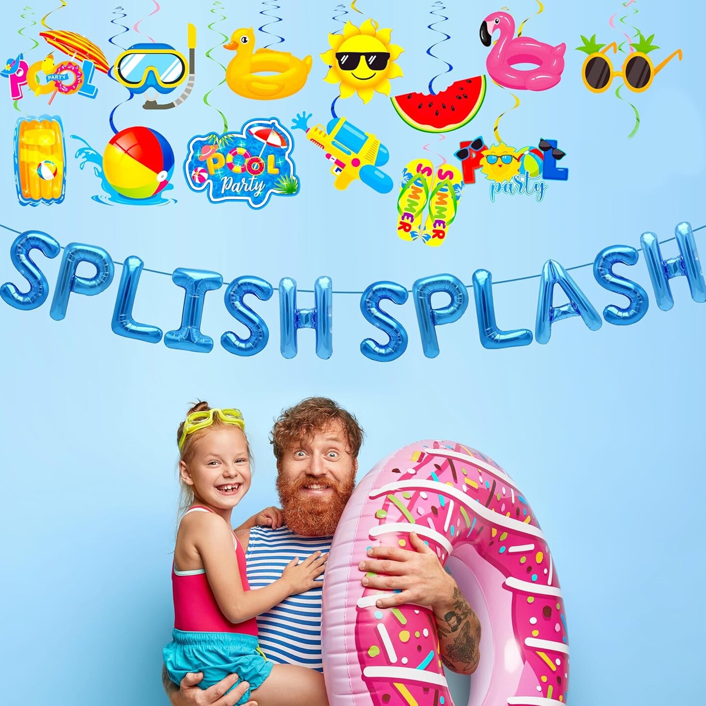 Splish Splash Birthday Bash Party Supplies Splish Splash Balloons Beach Happy Birthday Banner Summer Pool Party Hanging Swirls for Boys Hawaiian Summer Pool Beach Party Decorations