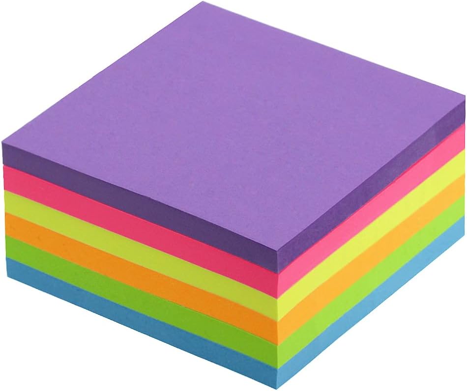 Sticky Notes 6 Bright Color 6 Pads Self-Stick Notes 4 in x 4 in, 70 Sheets/Pad
