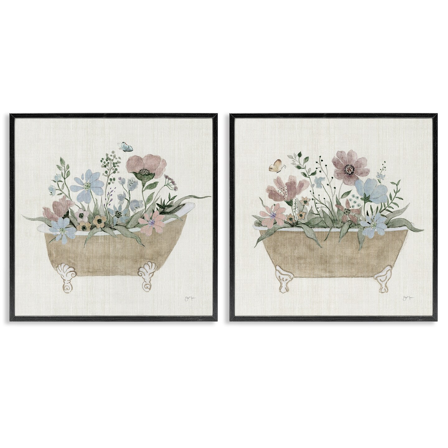 Stupell Industries Rustic Florals in Bathtubs 2pc Framed Giclee Set Design by Tava Studios