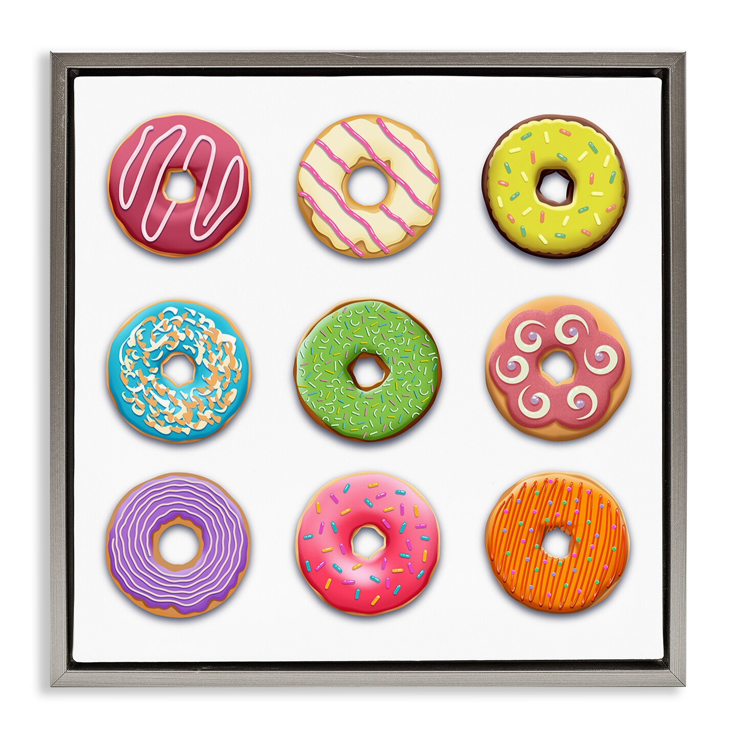 Stupell Industries Colorful Mixed Donuts Floating Frame Design by Marcus Prime