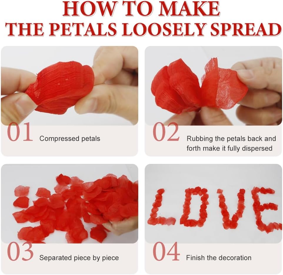 Rose Petals for Romantic Night Candles for Her Set 24 Pcs Led Love Candles 1000Pcs Red Petals Romantic Decorations Special Night Valentines Day Decor Proposal Ideas Bachelorette Party Wedding