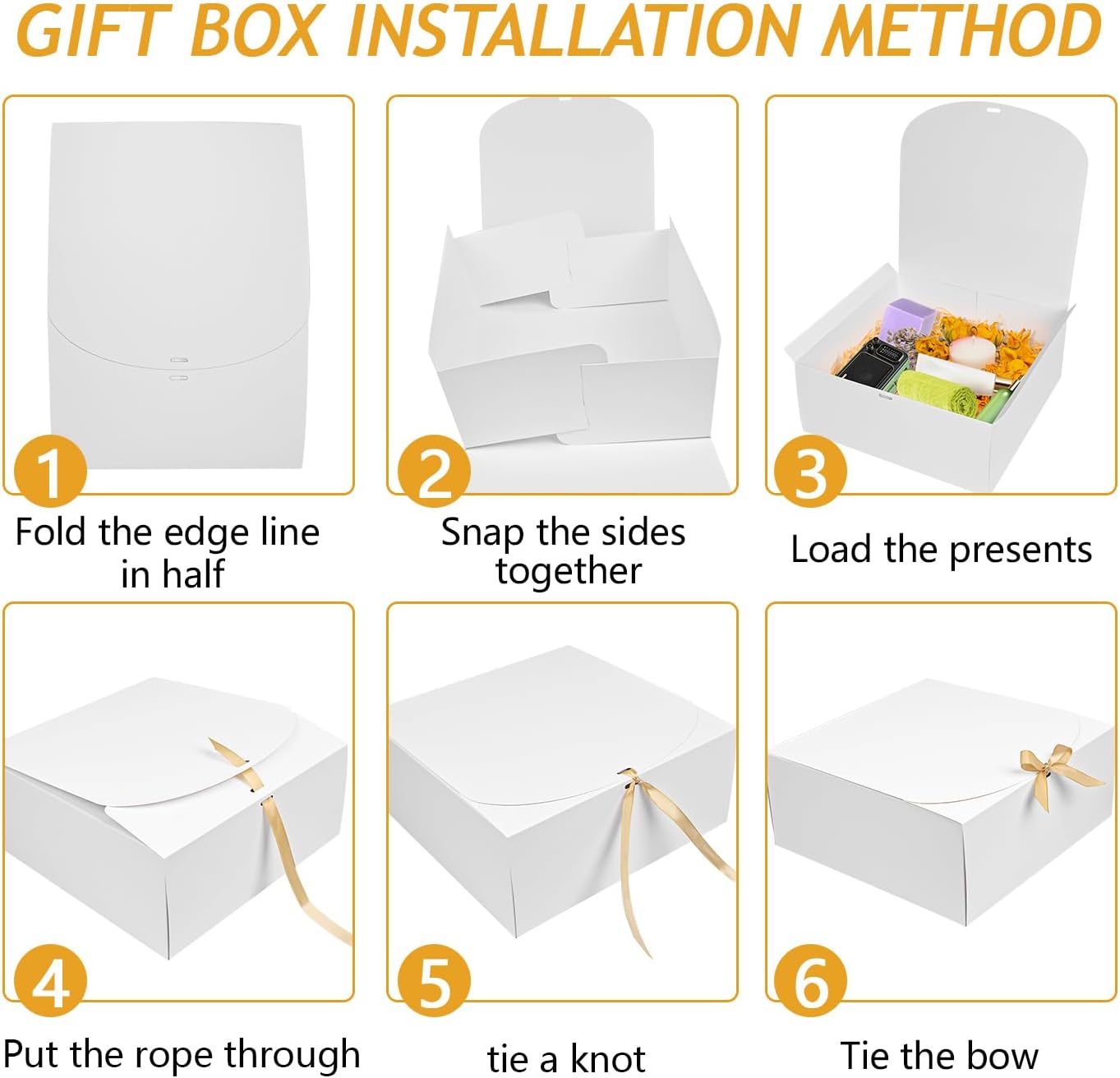 8Pack Large Gift Boxes with Lids, 12x12x5 Inches Bridesmaid Proposal Box With Ribbon, White Boxes For Gifts, Paper Gift Box For Presents, Wedding, Bridal Shower, Birthday Party