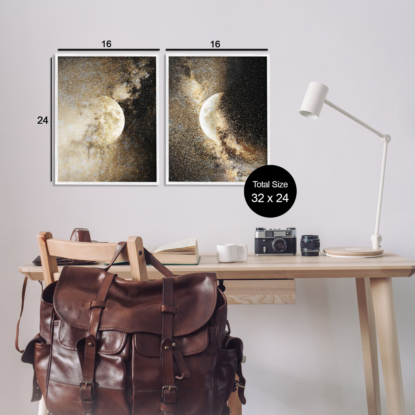 Stupell Industries Moons with Starry Nebulas 2pc Framed Giclee Set Design by Gemma Bardot