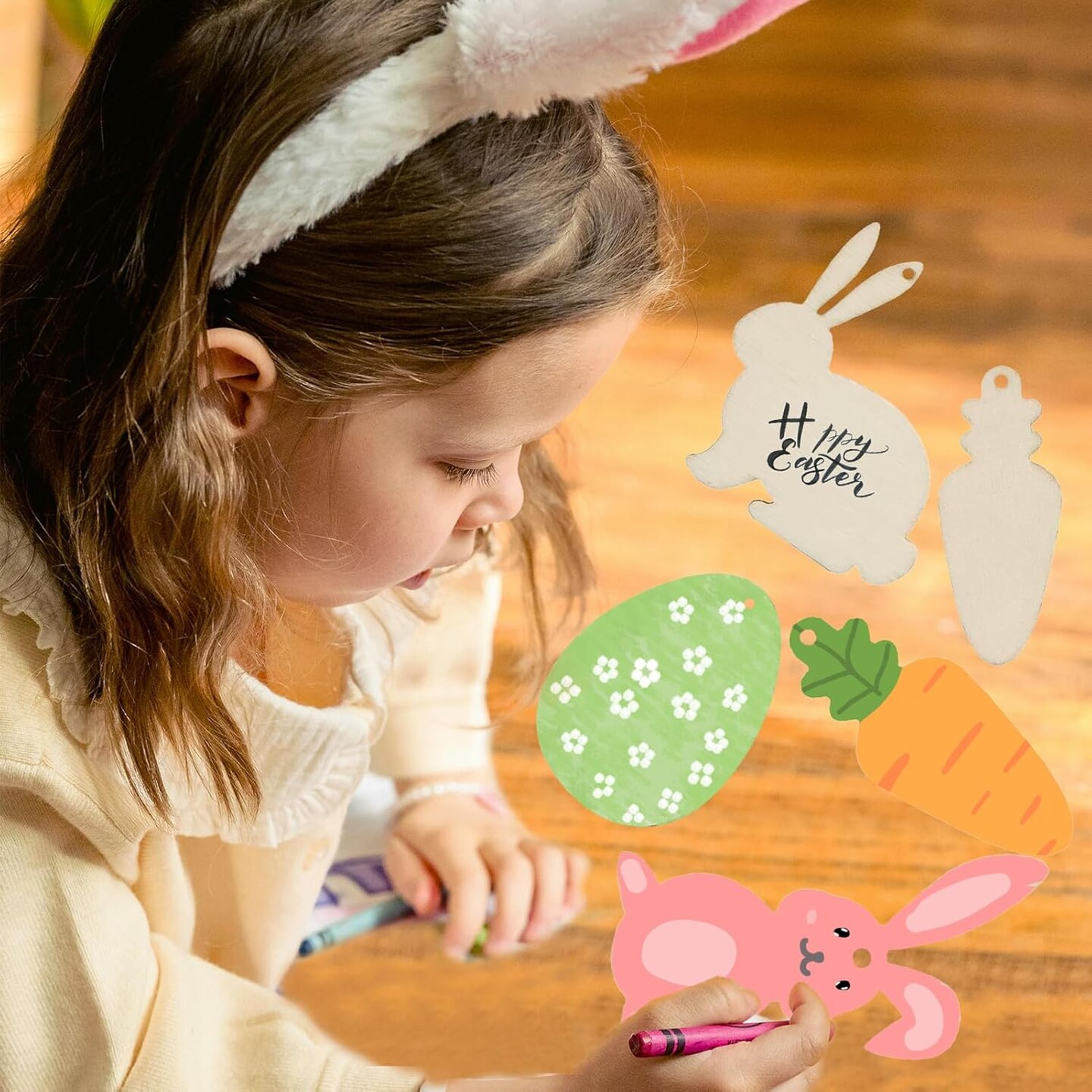 20Pcs Wooden Bunny Easter Crafts to Paint Easter Decoration