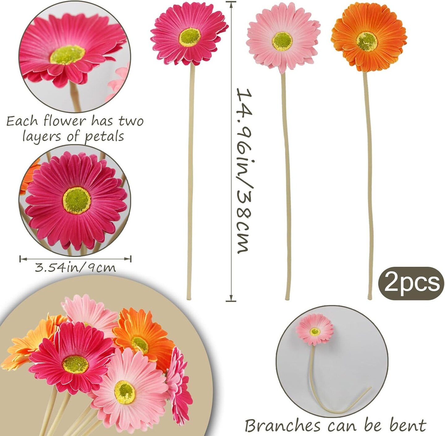 6 Pcs Artificial Summer Tabletop Decor Gerbera Daisies Flowers Artificial Daisy Bouquet Fake Daisy Stems Faux Flowers Bulk Artificial Flowers Wildflowers Silk Flowers for Wedding Bridal Bouquet Party Home Kitchen