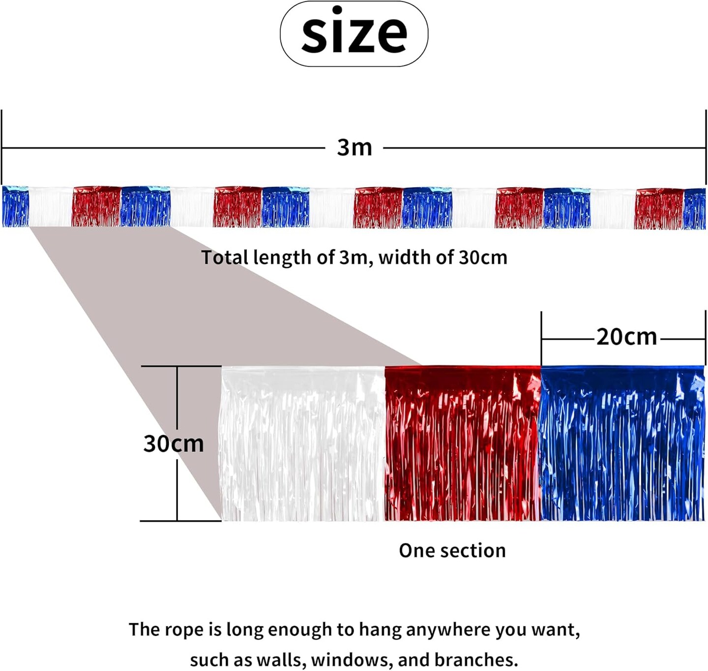 4th of July Decorations 4 Pack Tinsel Foil Fringe Garland Curtains Streamers Hanging Red White Blue Fringe Backdrop Banner for Parade Floats Decorations 4th of July America Patriotic Day Memorial Day