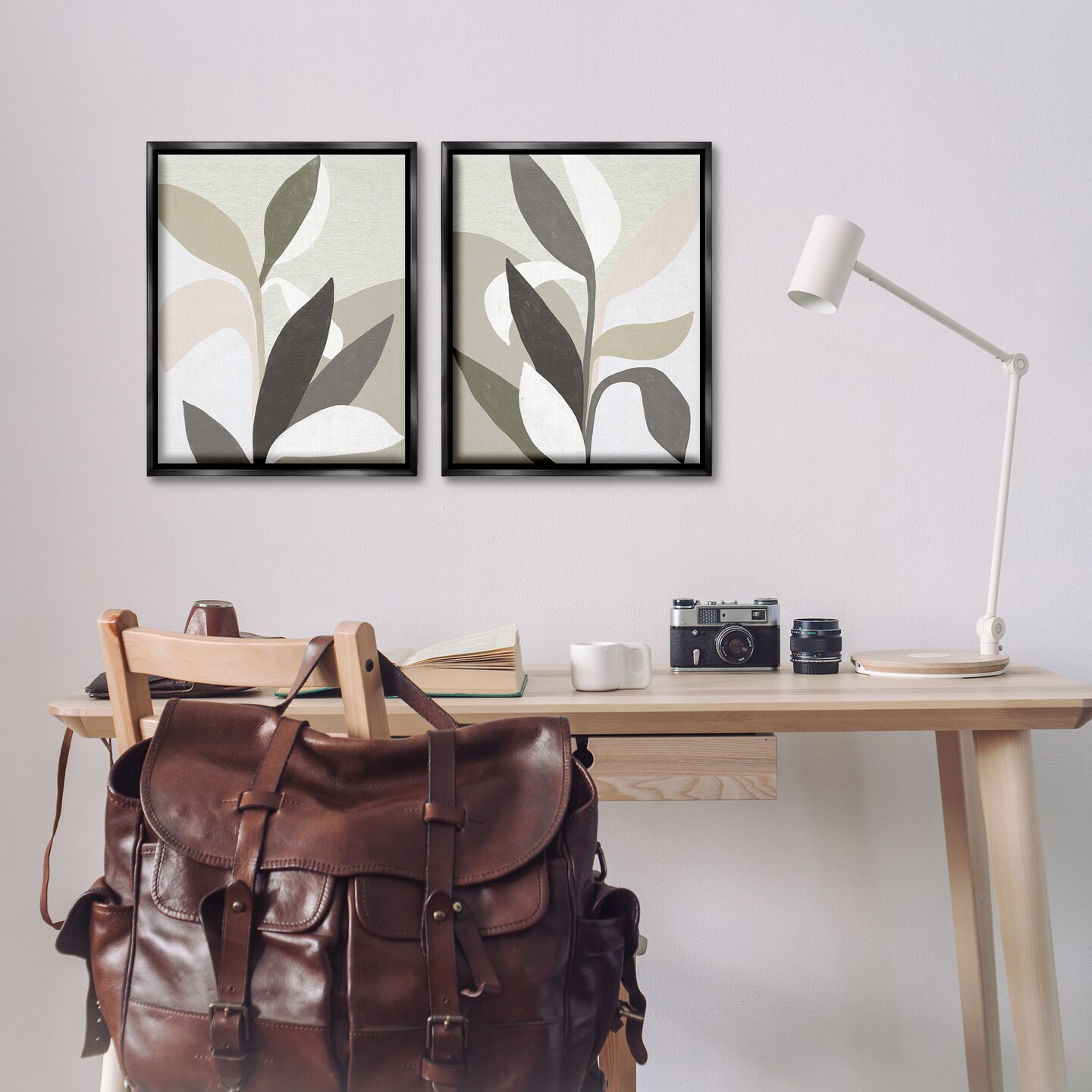 Stupell Industries Neutral Leaf Shapes 2pc Floating Frame Set Design by June Erica Vess