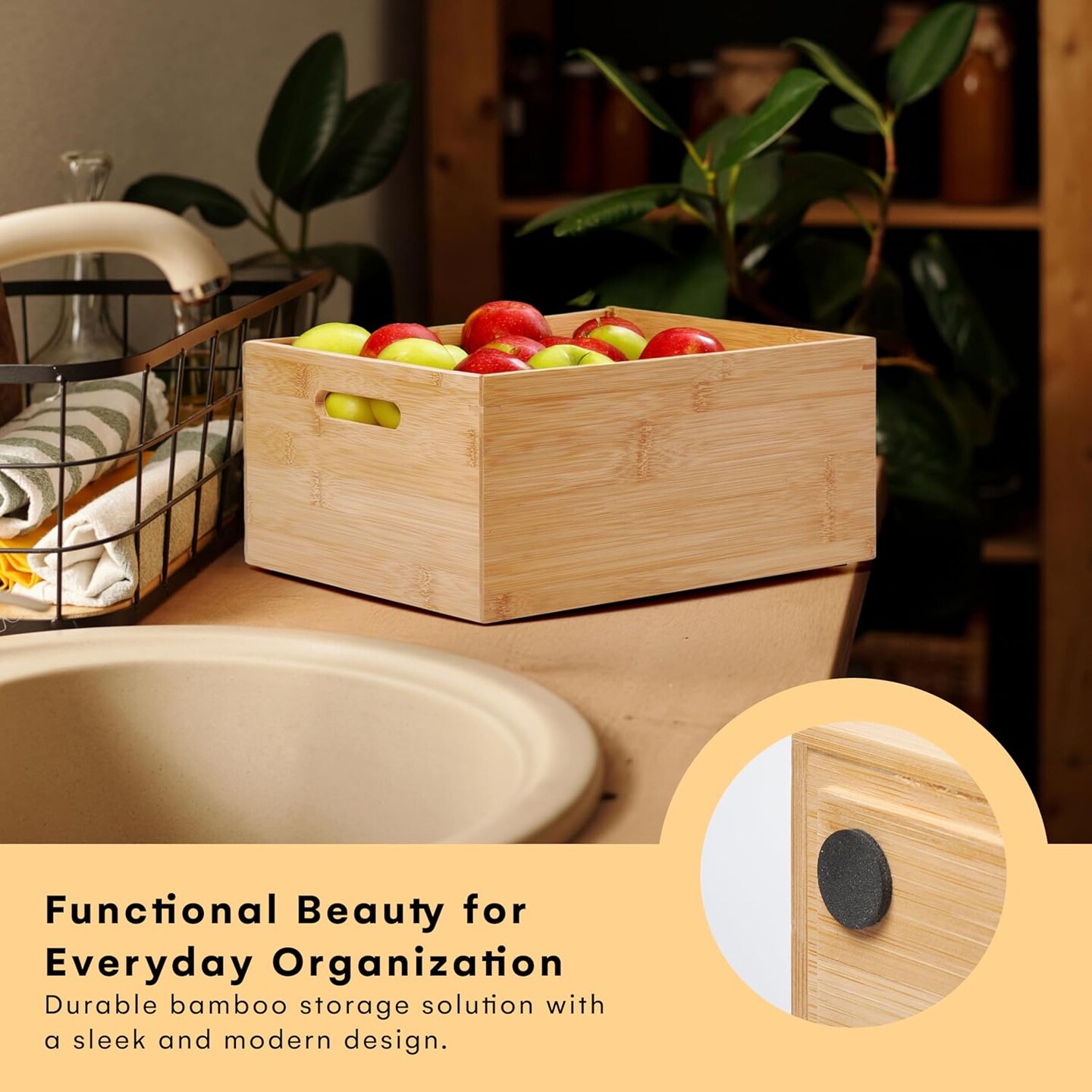 Bamboo Storage Box - Wood Crate - Bamboo Box Storage for Kitchen, Living Room, Office - Arts &#x26; Crafts Container Caddy Basket - Home Decor &#x26; Organization Accessories 14&#x22;L x 11&#x22;W x 6&#x22;H