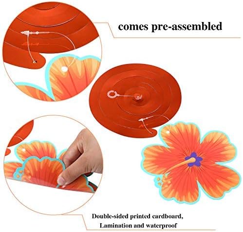 30 Pcs Hawaiian Tropical Luau Birthday Party Hanging Swirls Hibiscus Flower Foil Ceiling Decorations for Summer Tiki Cocktail Beach Decoration Supplies