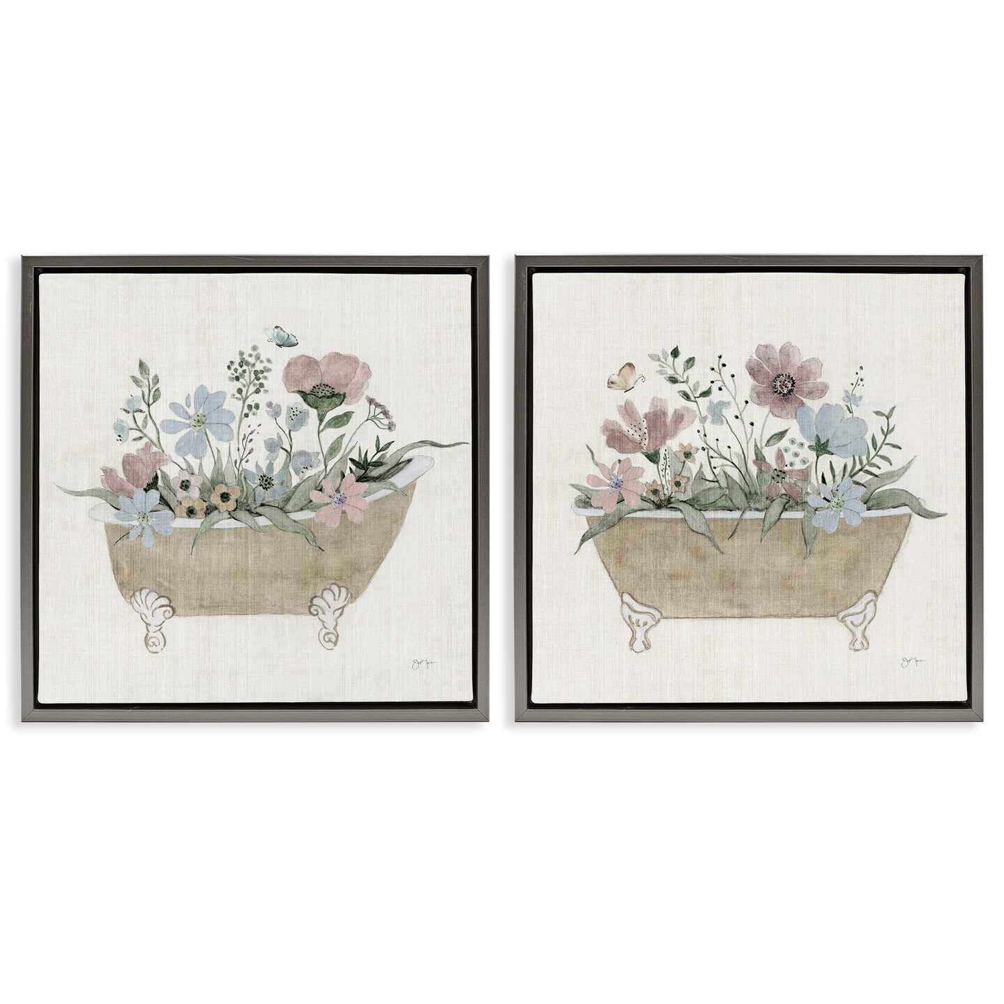 Stupell Industries Rustic Florals in Bathtubs 2pc Floating Frame Set Design by Tava Studios