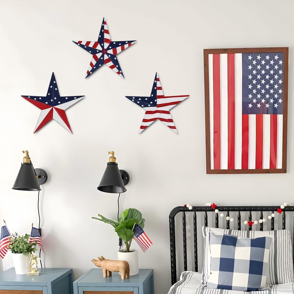 3 PCS Metal Star 4th of July Decorations Outdoor
