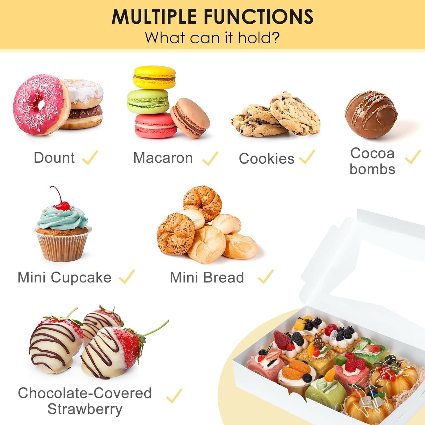 48pcs Bakery Boxes,12x8x2.5 Inches Cookie Boxes with 3 Style Window for Chocolate Covered Strawberries, Mother&#x27;s Day, Desserts, Cookies, with 4pcs Stickers