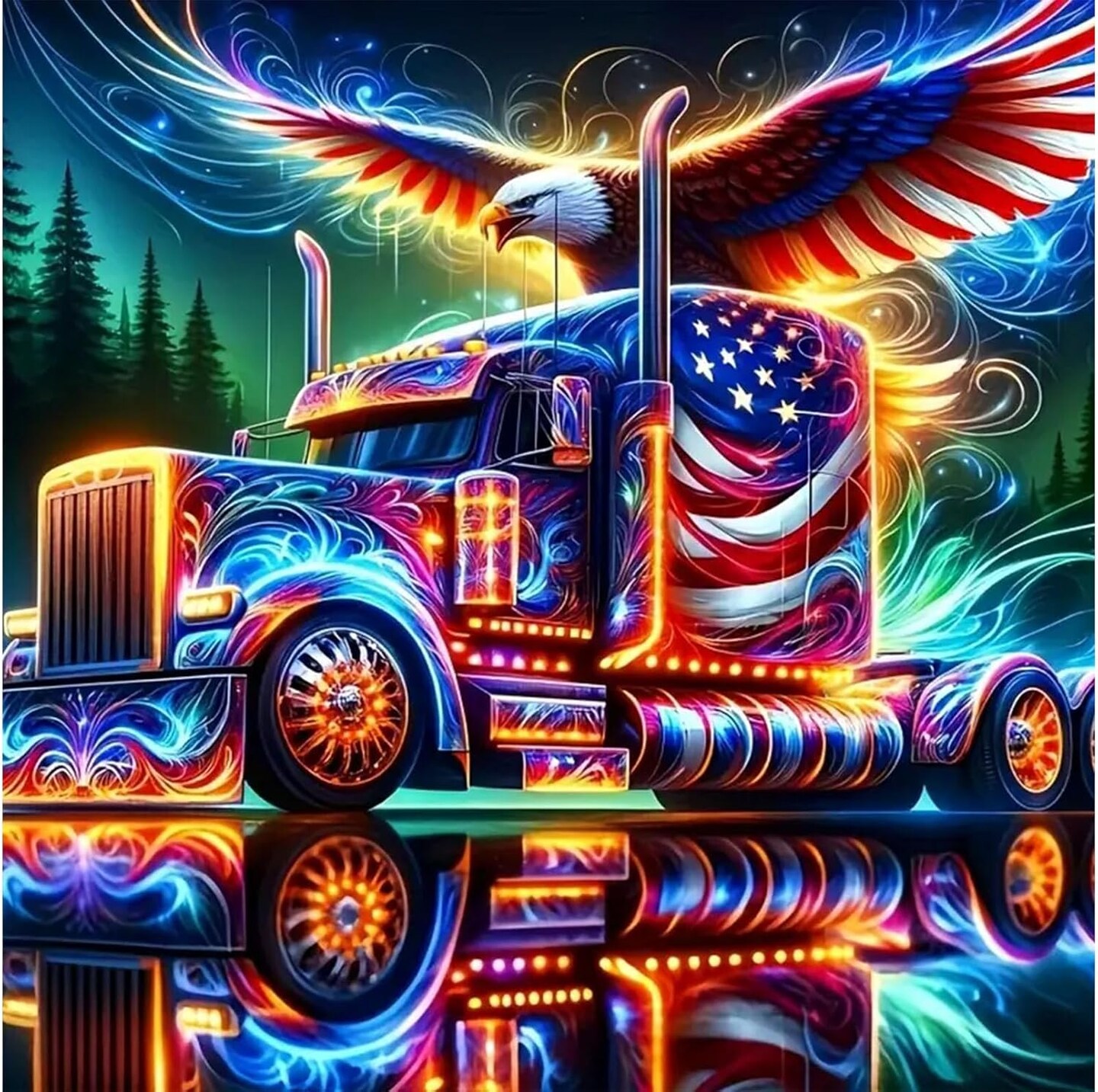 Patriotic Diamond Art for Adults - Diamond Painting Kits for Adult American Flag, Truck Bald Eagle Gem Painting Crafts Kits Gift