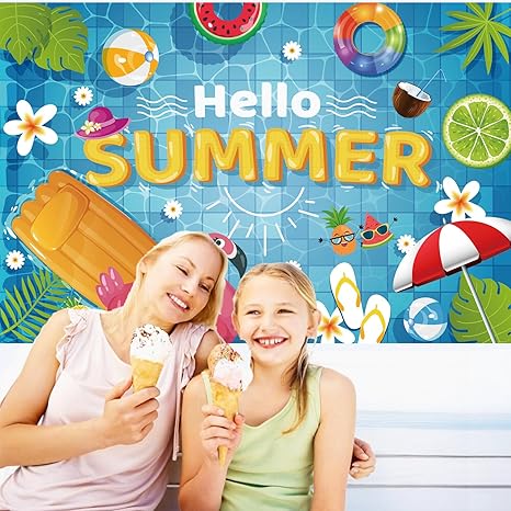 Hello Summer Backdrop Banner Colorful Summer Photography Background for Summer Seaside Beach Swimming Pool Fruits Flamingo Hawaiian Tropical Themed Party Decorations Supplies 70.8 * 47.2in