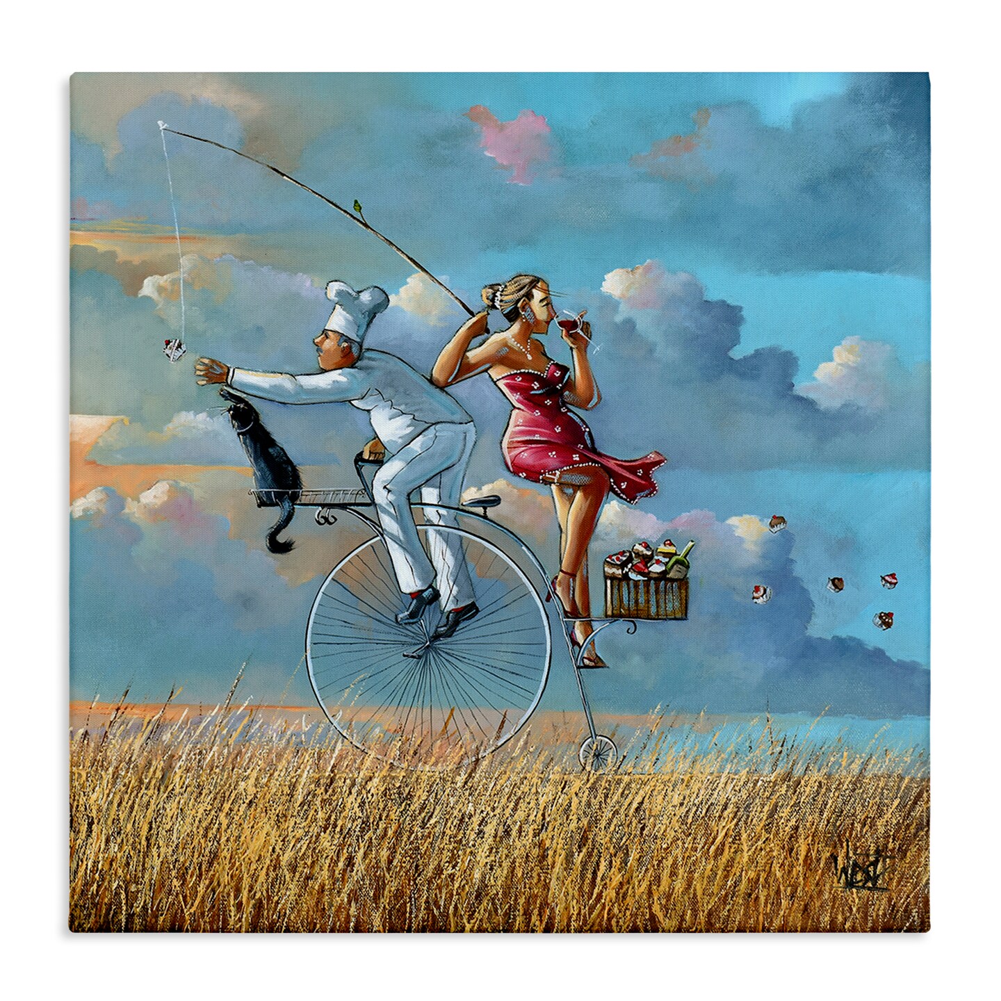 Stupell Industries Charming Lady &#x26; Chef Bicycle View Canvas Design by Ronald West