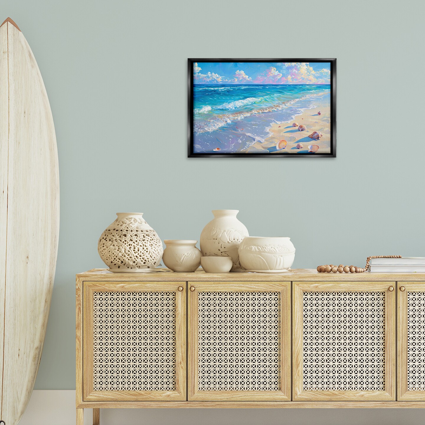 Stupell Industries Seashells Along Sea Shore Floating Frame Design by LSR Design Studio