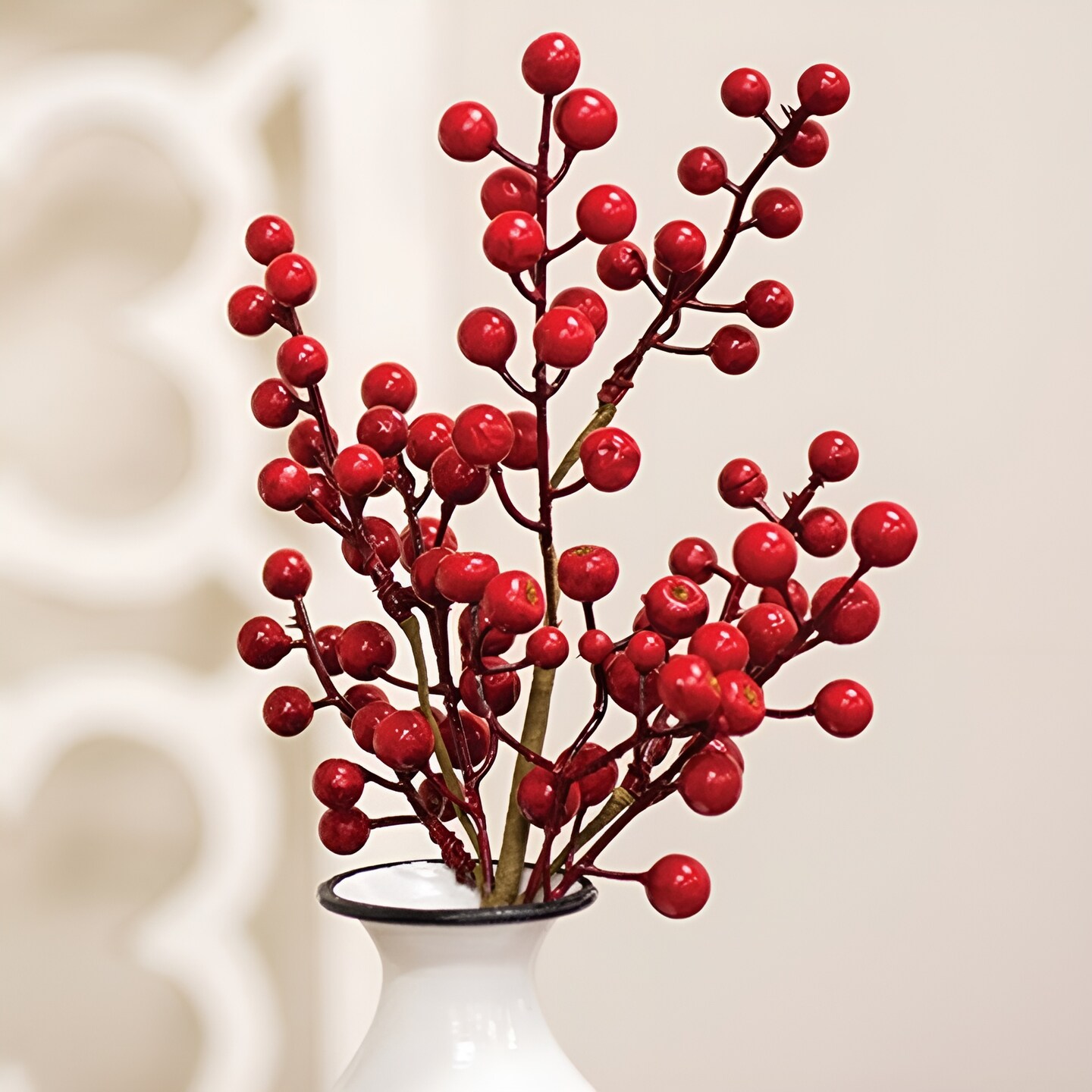 Winter Gooseberry Floral Pick with Red Berries for Vase and Home Decor