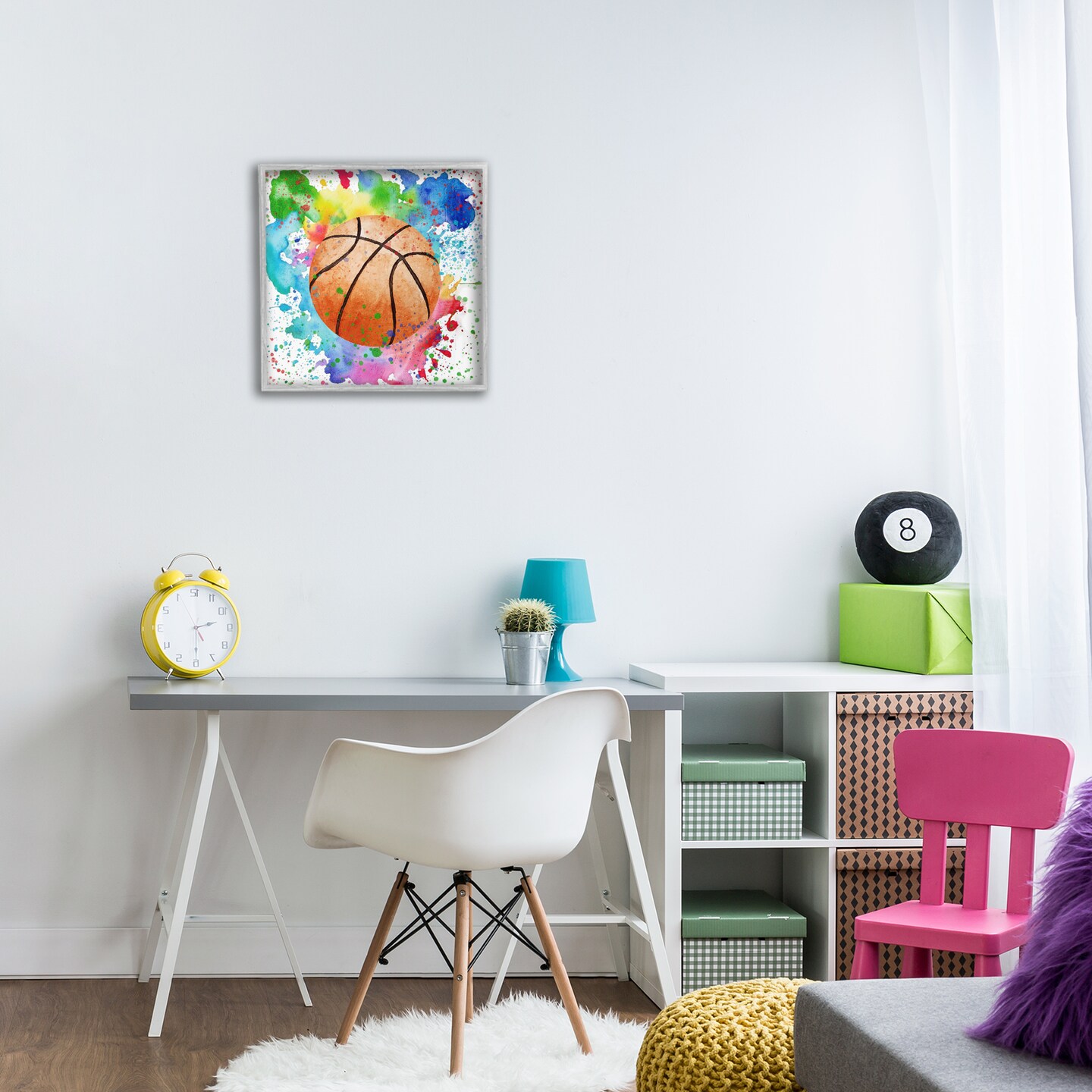 Stupell Industries Basketball with Bright Splash Framed Giclee Design by Kim Allen