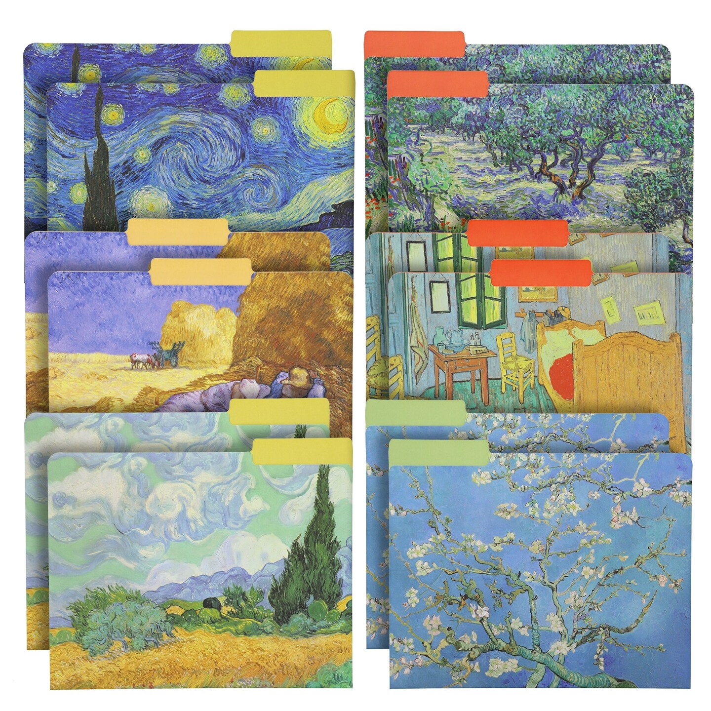 12 Pack Vincent Van Gogh Decorative File Folders with 1/3 Cut Tab, Pretty Letter-Size Holders for Office (6 Designs)