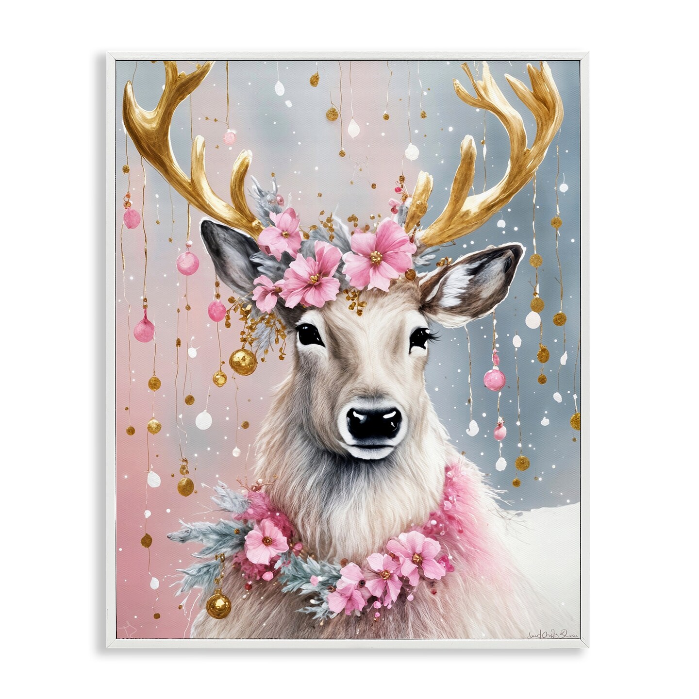 Stupell Industries Ornamental Florals on Deer Framed Giclee Design by Tabz Jones