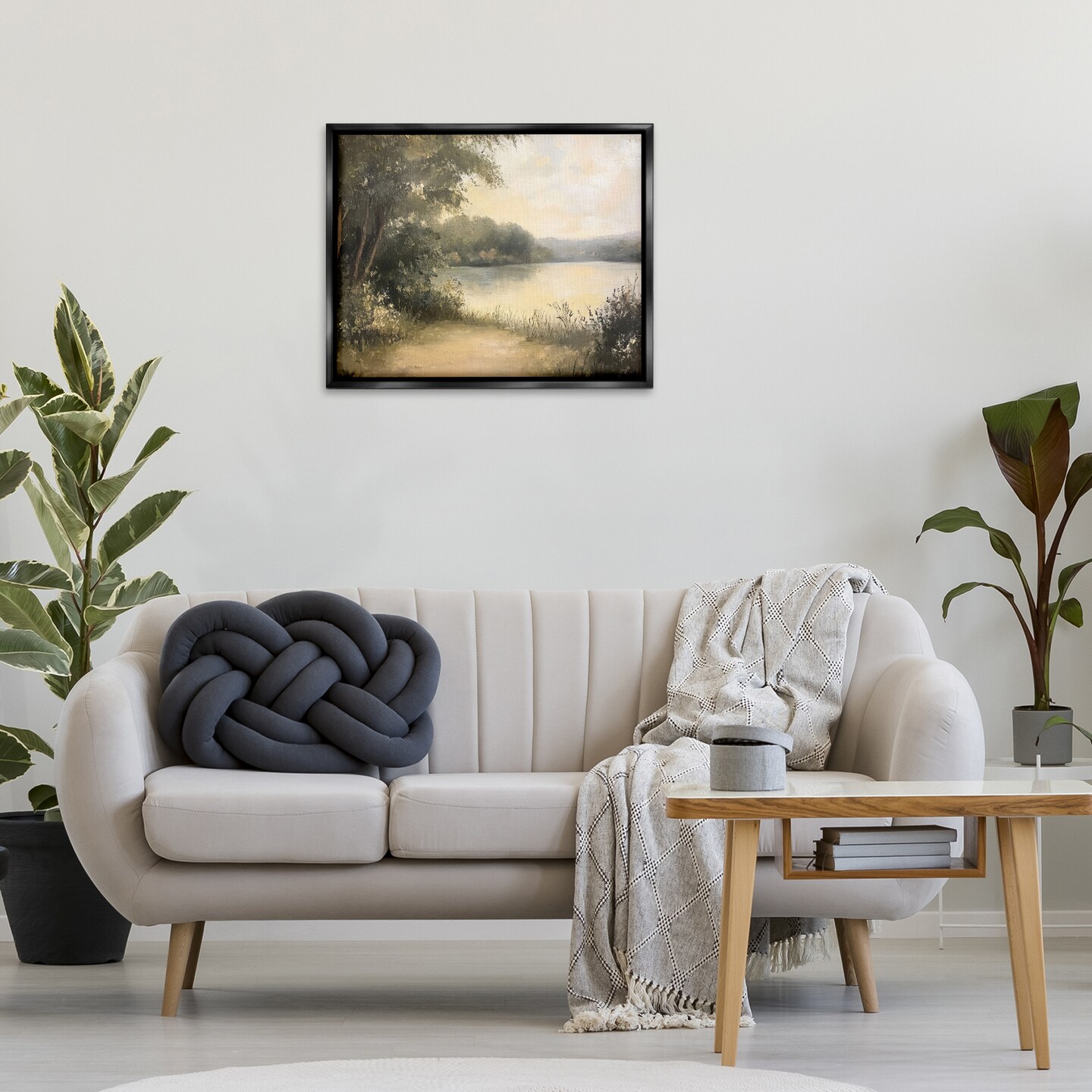 Stupell Industries Shore of Peaceful Lake Floating Frame Design by Petal Prints Design