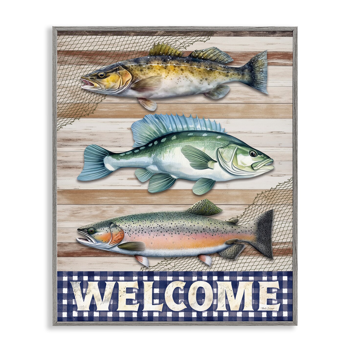 Stupell Industries Welcome with Rustic Fish Framed Giclee Design by Nicole DeCamp