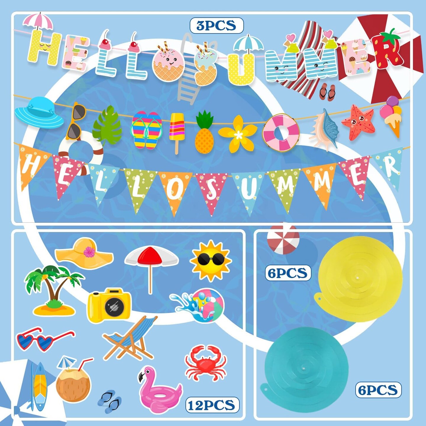 Summer Party Decoration Hanging Swirls,60 PCS Tropical Party Pool Beach Birthday Party Hello Summer Banner Streams Holiday Supplies Favors for Office School Indoor Outdoor