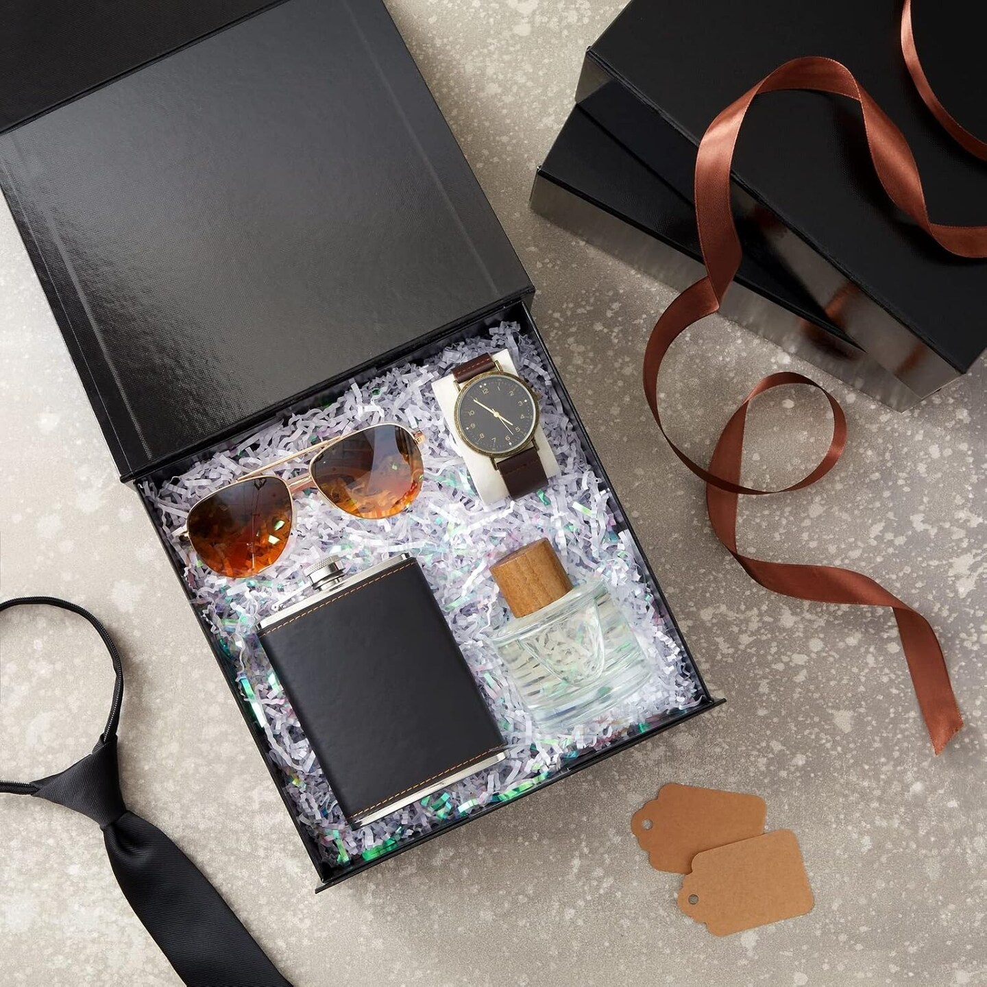 Groomsmen Proposal Gift Box 6 Pack - Glossy Black Magnetic Square with Lids for Bridal Showers, Parties, Retail