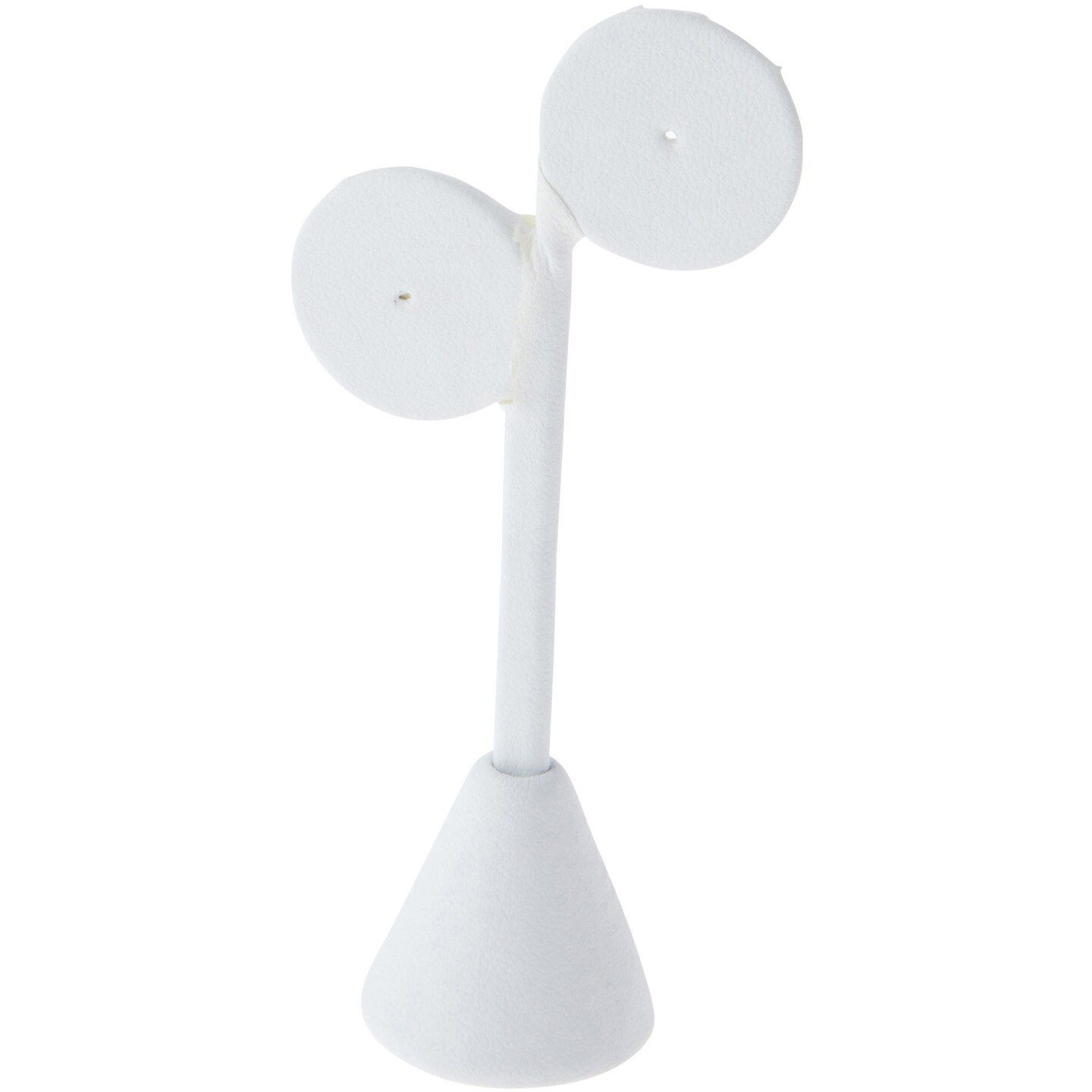 Plymor White Faux Leather Two Circles, Single Pair Earring Display Stand, 2.125" W x 1.25" D x 4.75" H