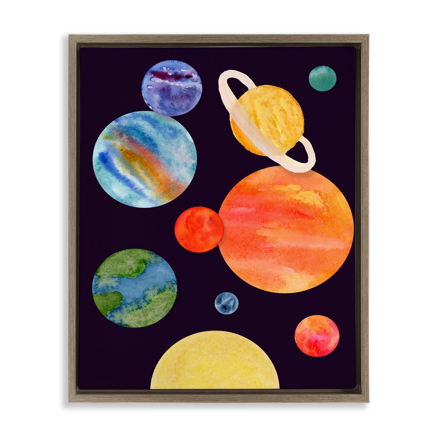 Stupell Industries Watercolor Planets on Black Floating Frame Design by Corinne Rose Designs