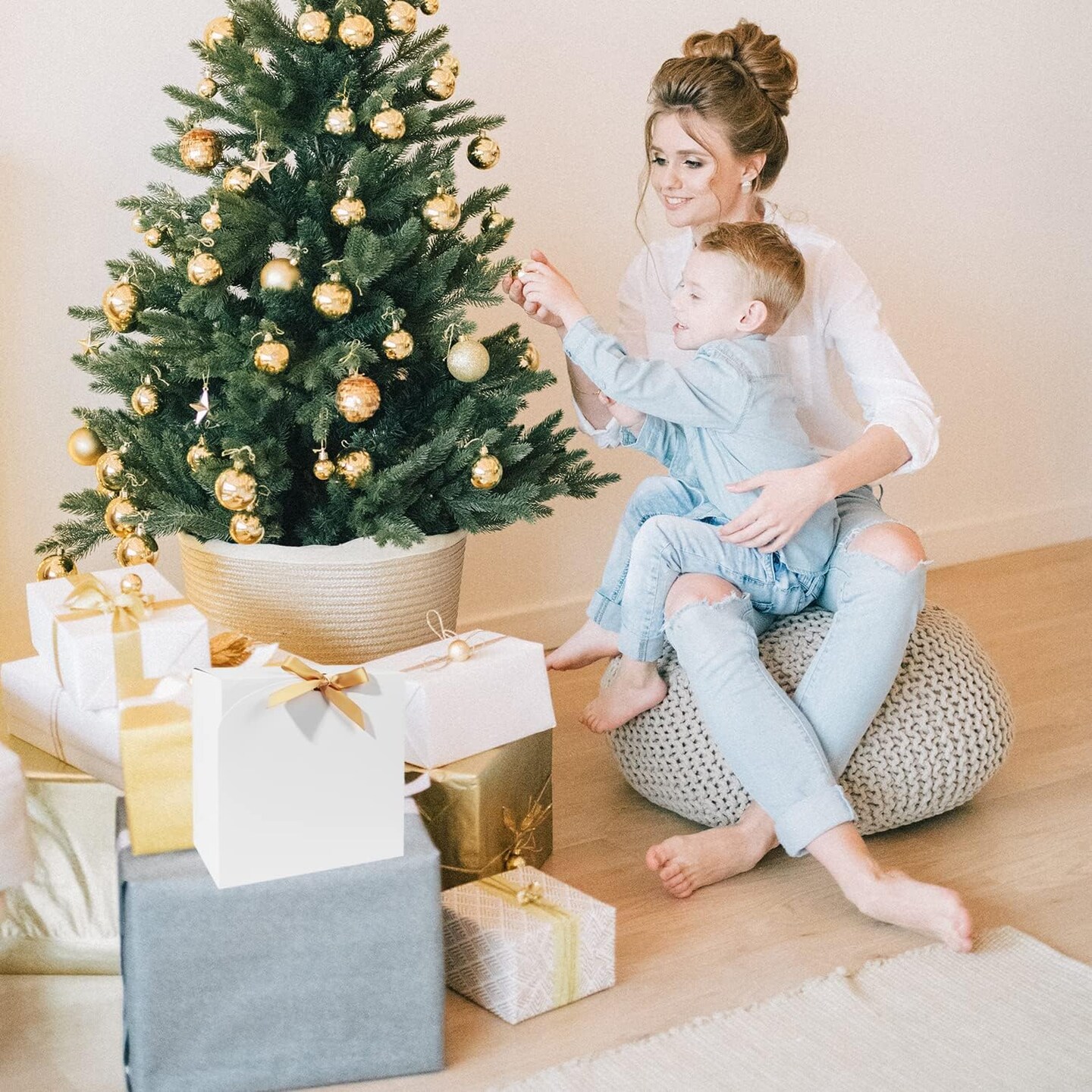 12pack Gift Boxes with Lids,White Gift Boxes Bulk with Gold Bow Ribbon,Bridesmaid Proposal Box for Presents Kraft Paper