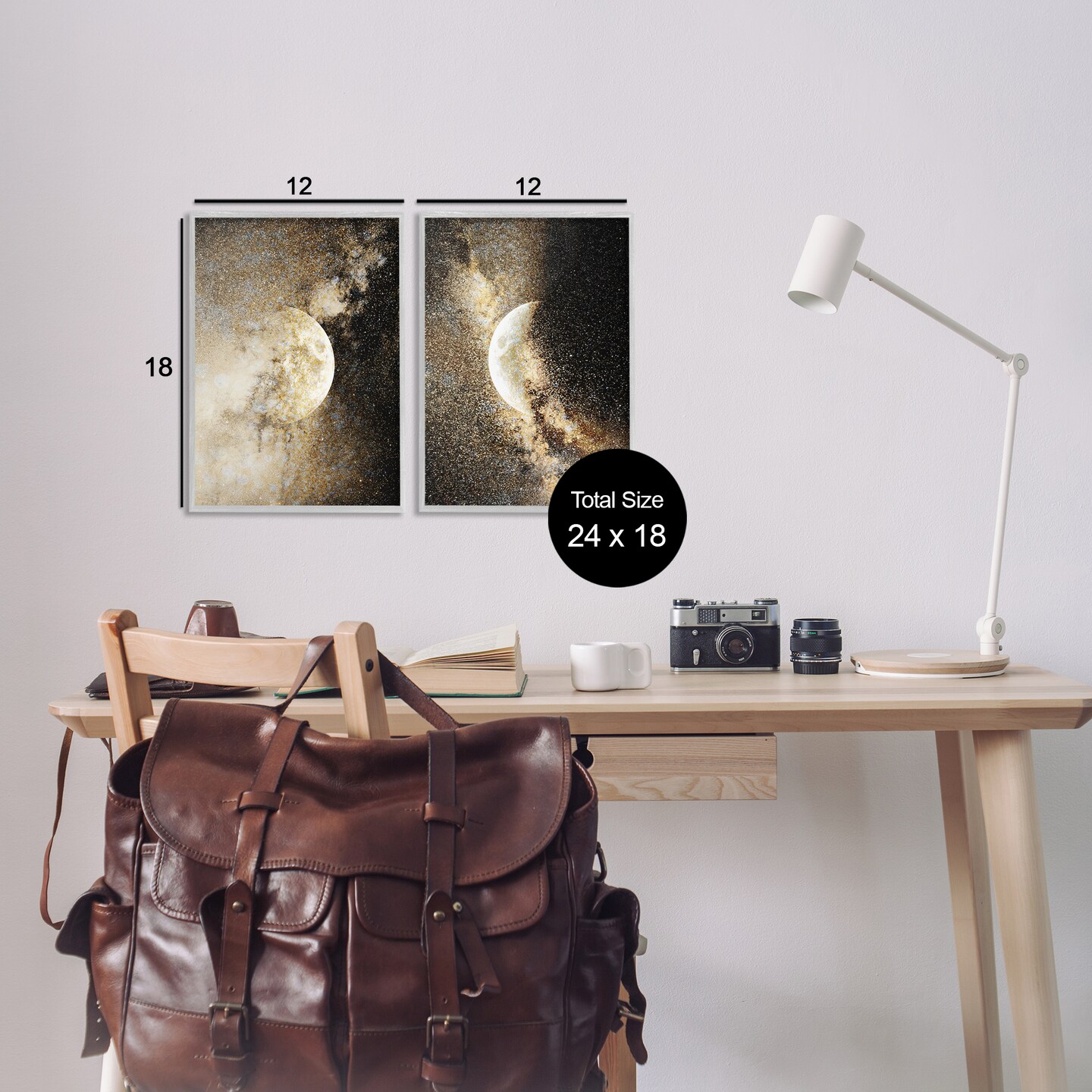 Stupell Industries Moons with Starry Nebulas 2pc Framed Giclee Set Design by Gemma Bardot