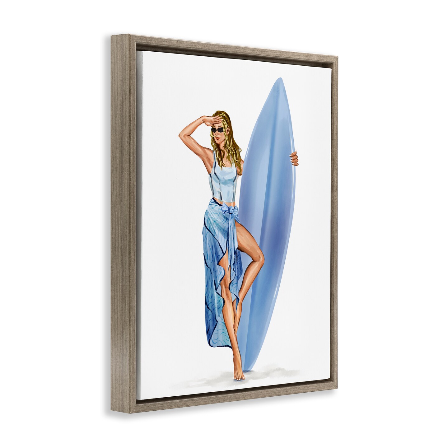 Stupell Industries Trendy Surfer Girl in Blue Floating Frame Design by Ziwei Li