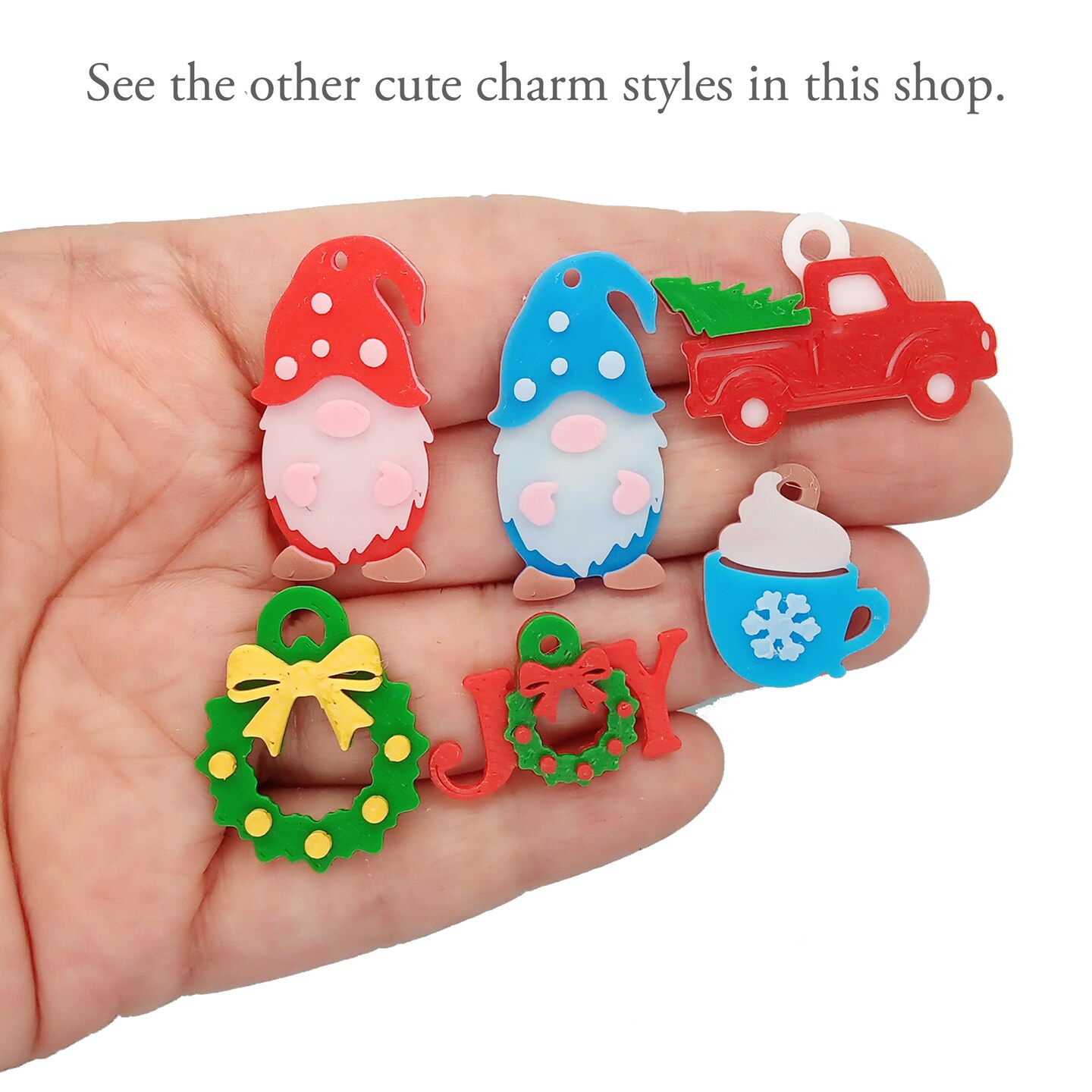 Gnome Christmas Charms, 6 pcs, Cute 3D Printed Winter Themed Pendants, Adorabilities