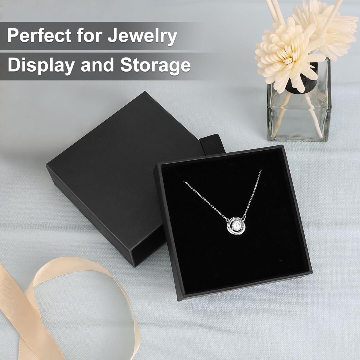 Jewelry Gift Boxes, 5 Pack 3.5&#xD7;3.5x1Inch Cardboard Jewelry Boxes, Bulk Small Jewelry Boxes with Lids for Necklace Ring Earring Display Box (Black)