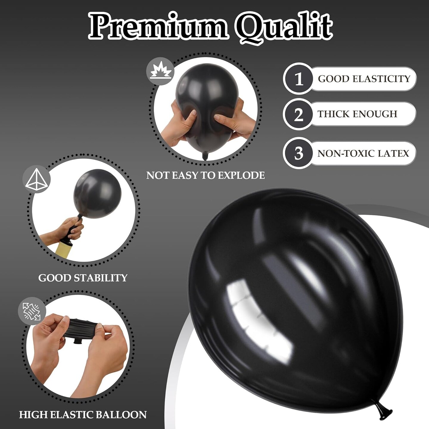 130PCS Black Balloons, Latex Balloons Different Sizes 18/12/10/5 Inch, Helium Balloons with Ribbon