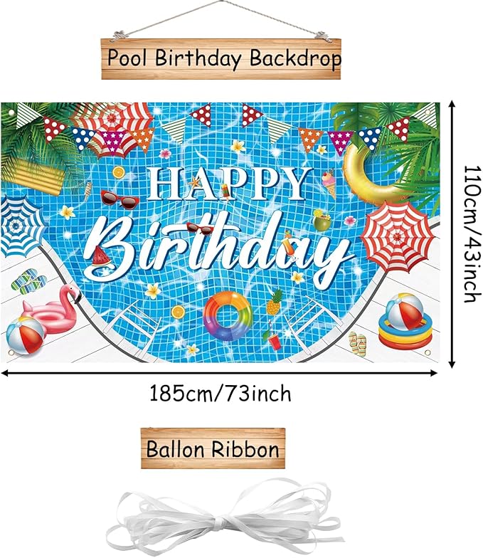 Hawaiian Theme Party Backdrop Banner, Photo Booth Background Sign for Summer & Pool Party Decorations