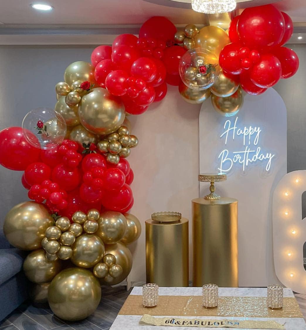 Red and Gold Balloon Garland Kit, 124Pcs Balloons Arch Kit, Bright Durable Latex Balloons