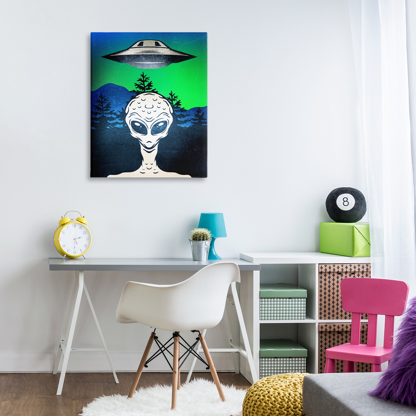 Stupell Industries Alien and UFO Scene Canvas Design by Kim Allen