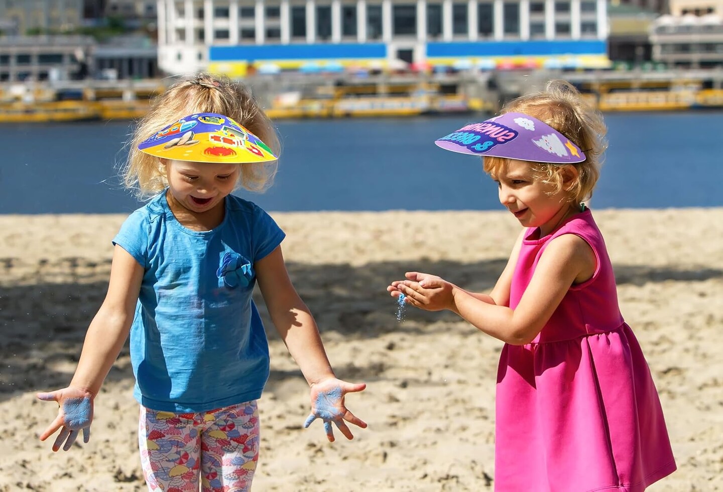 Summer Felt Visor Hats Crafts Kits for Kids Bulk, DIY Beach Sun Visor Hat Activities with Stickers for Hawaiian/Luau/Under-The-Sea Party Supplies
