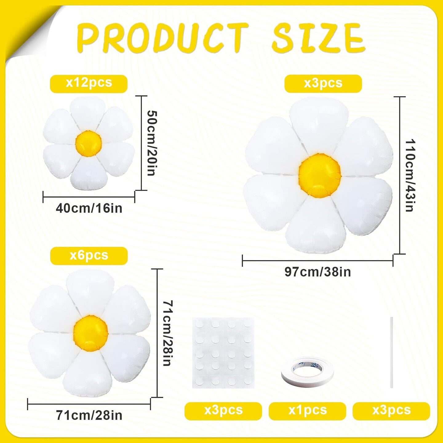 21Pcs Daisy Balloons White Flower Daisy Foil Mylar Balloons Daisy Party Decorations for Birthday Wedding Baby Shower Party Supplies(Huge Balloon X 3, Medium X 6, Small X 12&#xFF09;