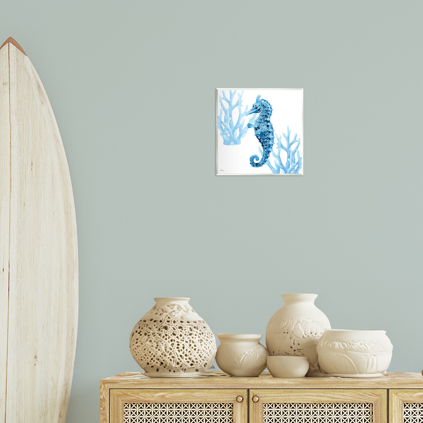 Stupell Industries Blue Tone Seahorse & Coral Wall Plaque Design by Cat Thurman Designs