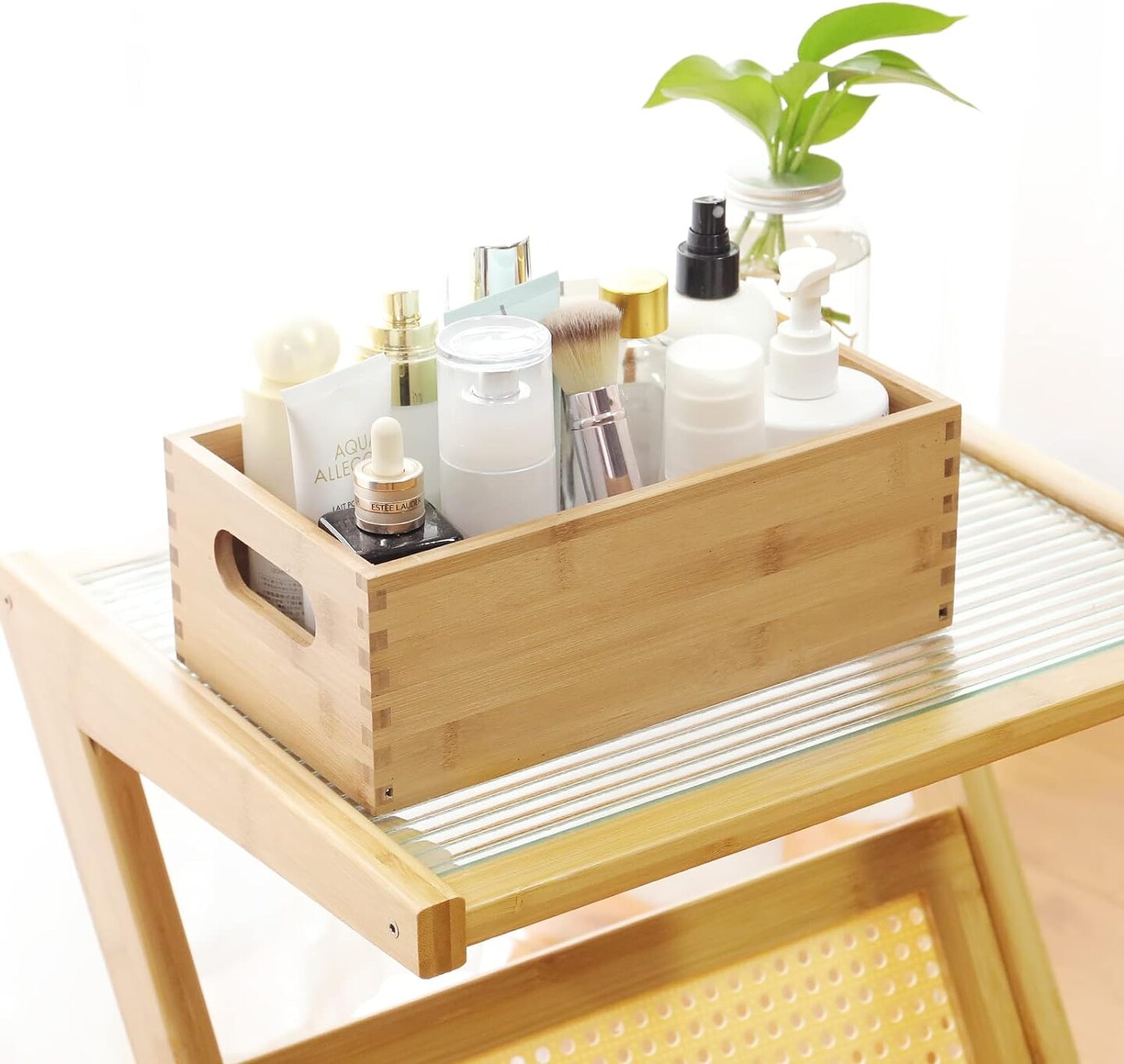 Set of 4 Nesting Wooden Crates for Storage, Bamboo Wood Storage Containers Bins, Handmade Natural Large Wooden Storage Boxes Baskets with Handles for Organizing Shelf Closet Cabinet