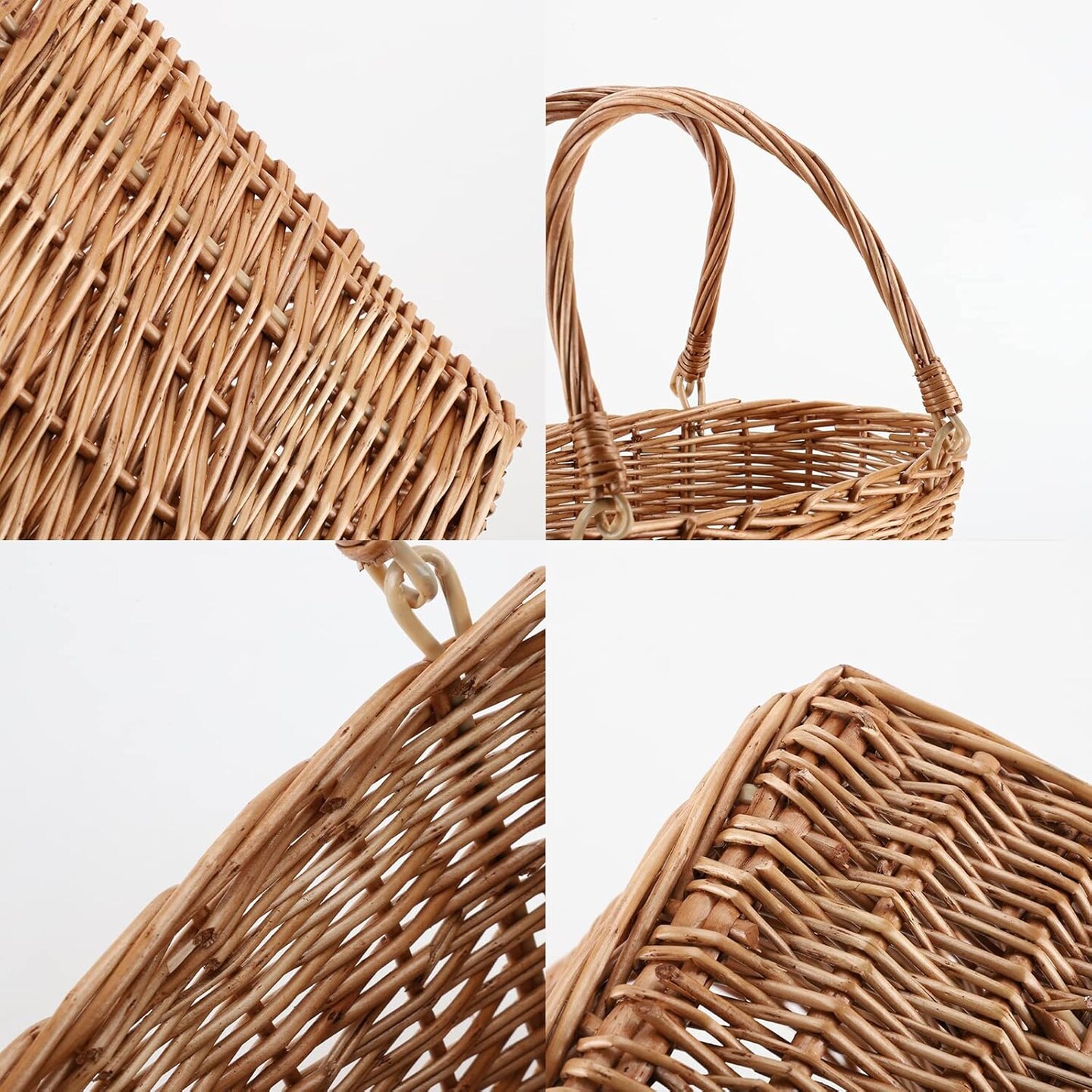Natural Wicker Picnic Basket with Handle - Woven Willow Basket for Eggs, Candy, Groceries, Flowers, Gifts, Home &#x26; Outdoor Storage, 13x6x8 inches